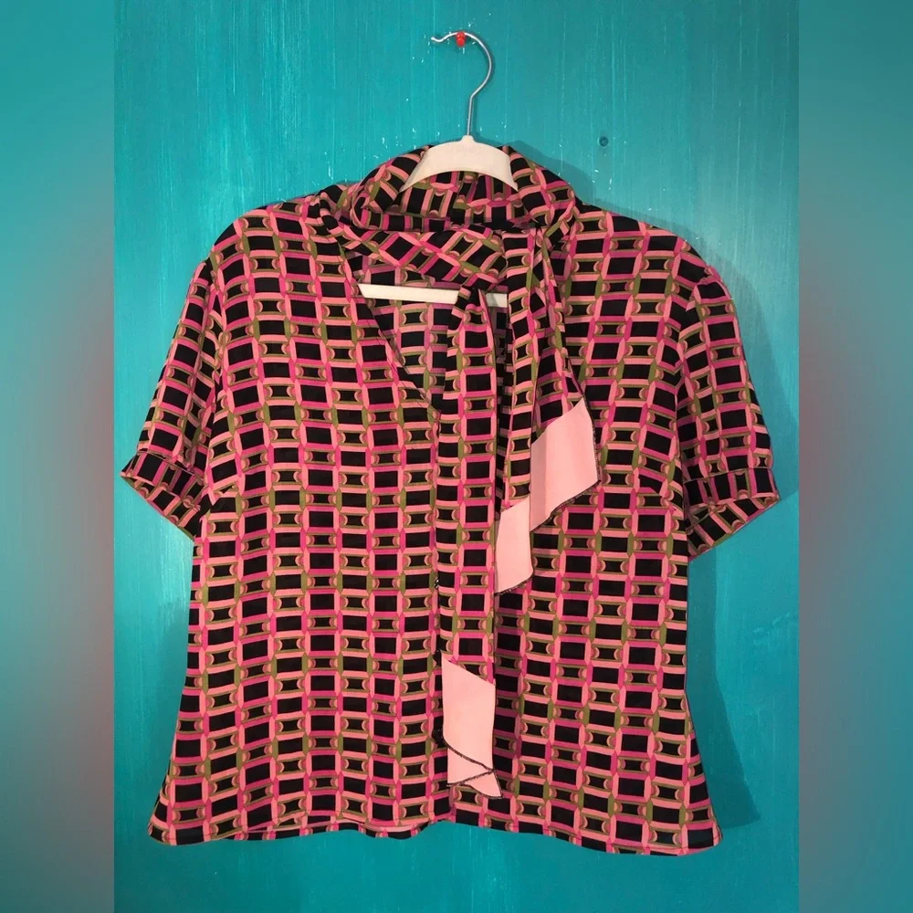 Vintage Art Deco Lavalliere Blouse Size L 🖤 - Picture 8 of 16